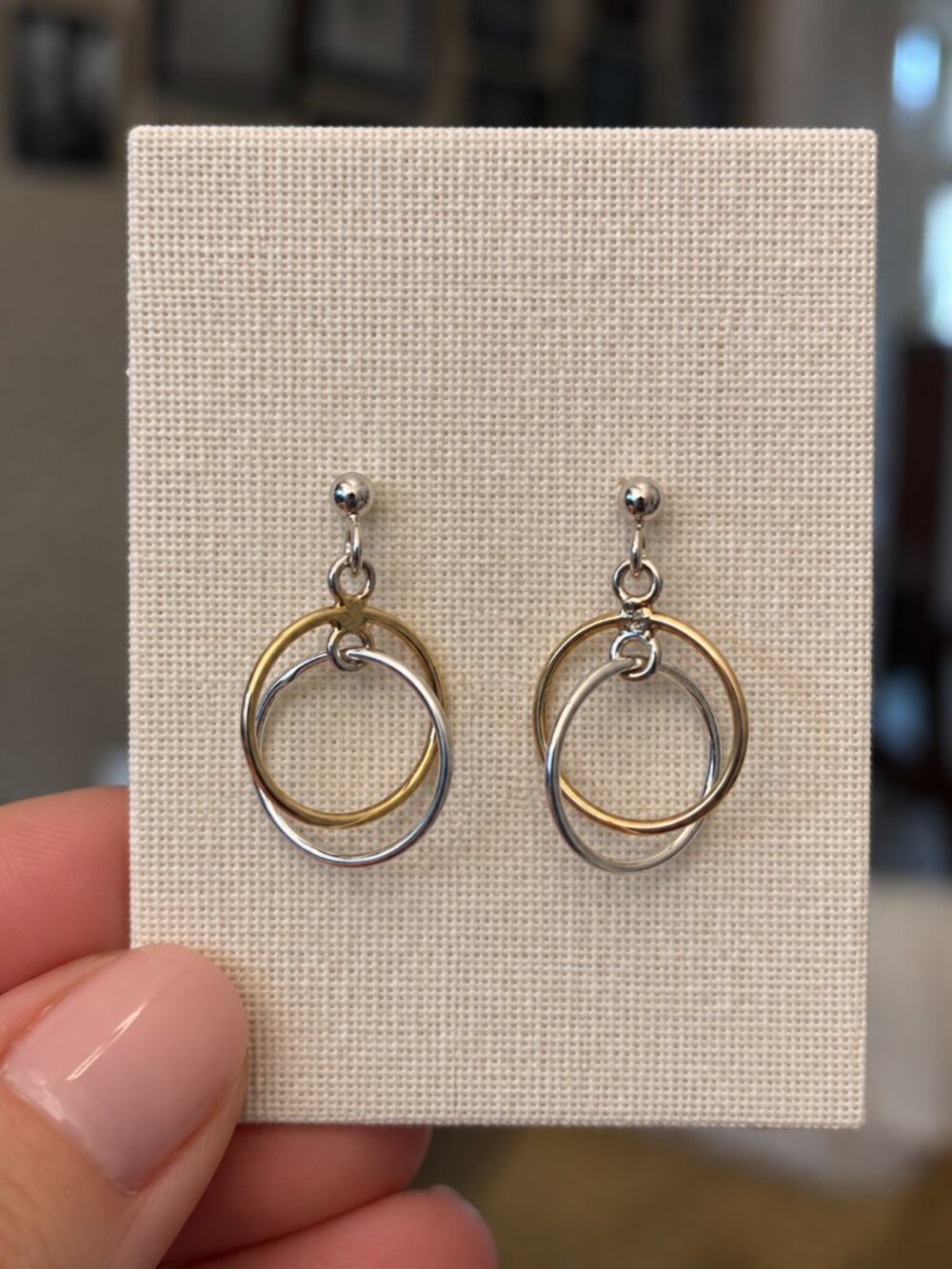 925 Sterling Silver Two-Tone Interlocking Cosmic Circle Drop Earrings